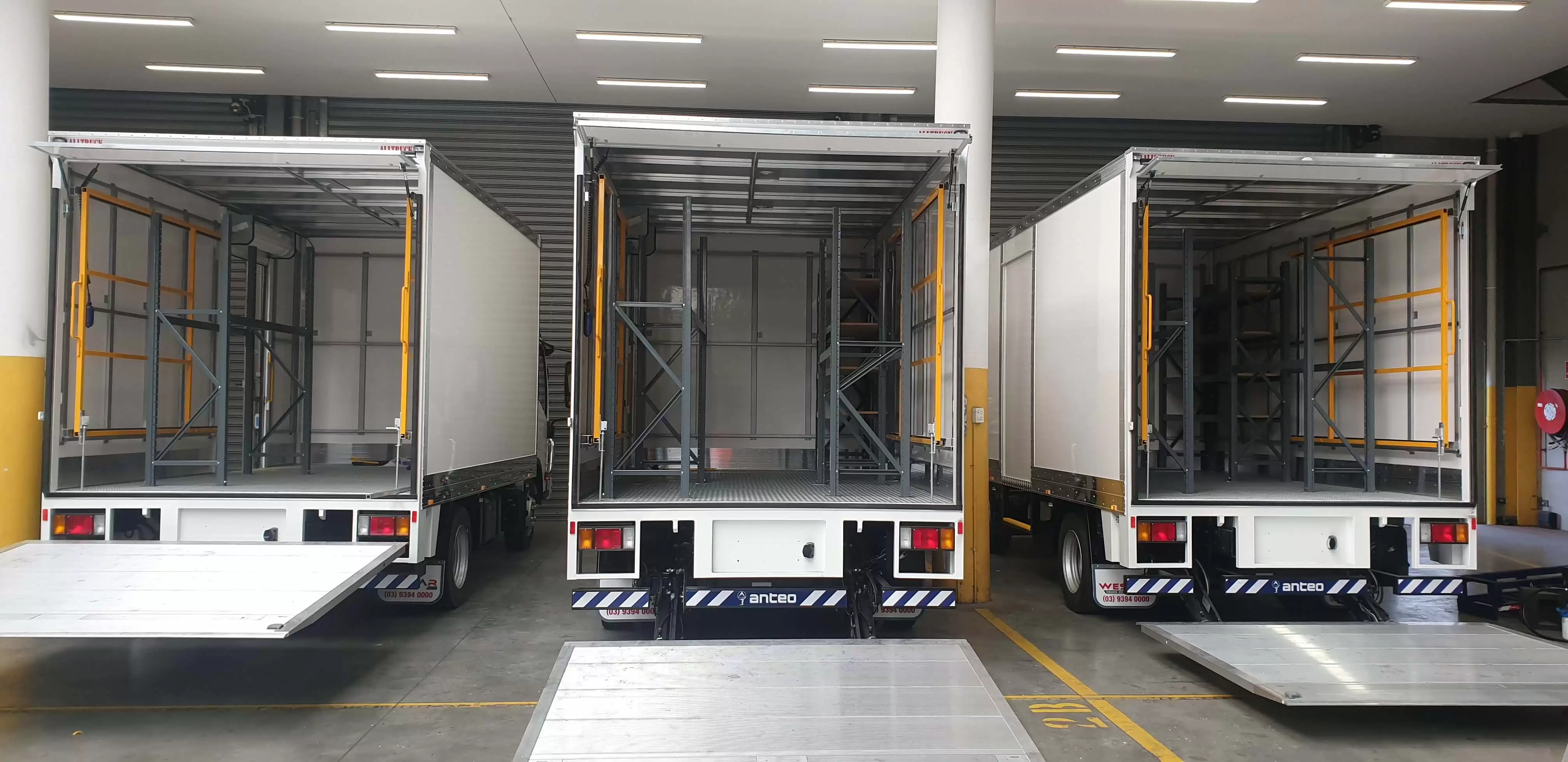 open delivery trucks with shelving